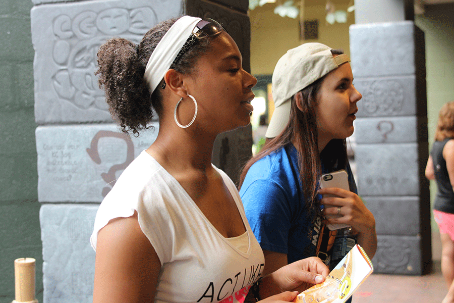 While walking through the Tropics, juniors Aspyn Watts and Dani Stompoly enjoy their time at the Kansas City Zoo.   