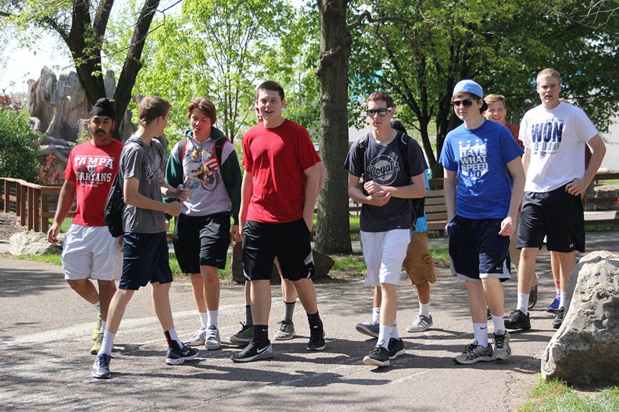 Going to the next exhibit, juniors Hersey Aujla, Tanner Reed, Tyler Shurley, Nick Vitale, Clay McGraw, Cameron Hite, Brock Miles, and Tyler Grauer walk with their friends.