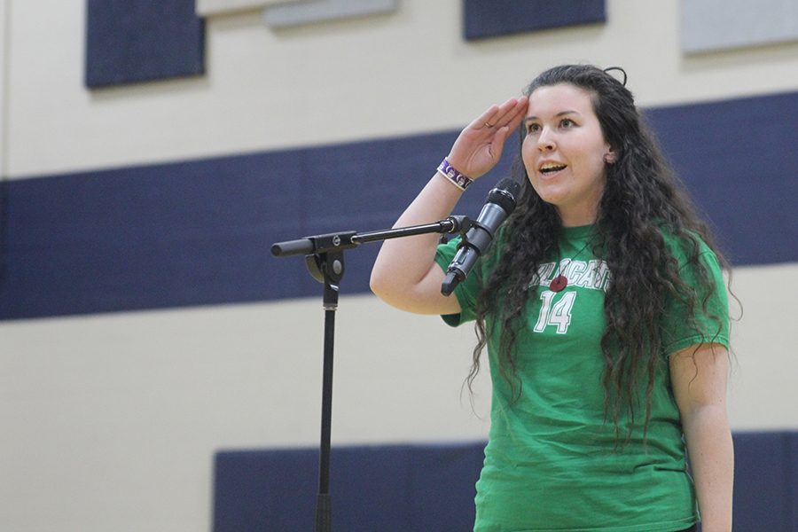 Senior Lauryn Hurley sings at open mic.