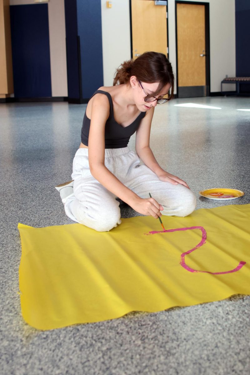 Writing out “2028”, freshman Leah Tucker decorates the freshman hallway.