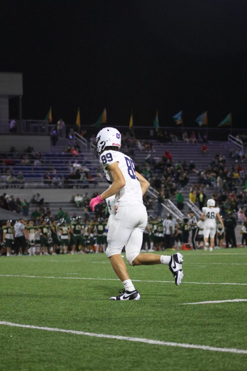 Junior Reece Riedel prepares for the next play.