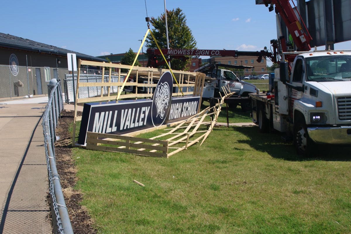 Construction crews unbox the new scoreboard Sep. 5, 2024