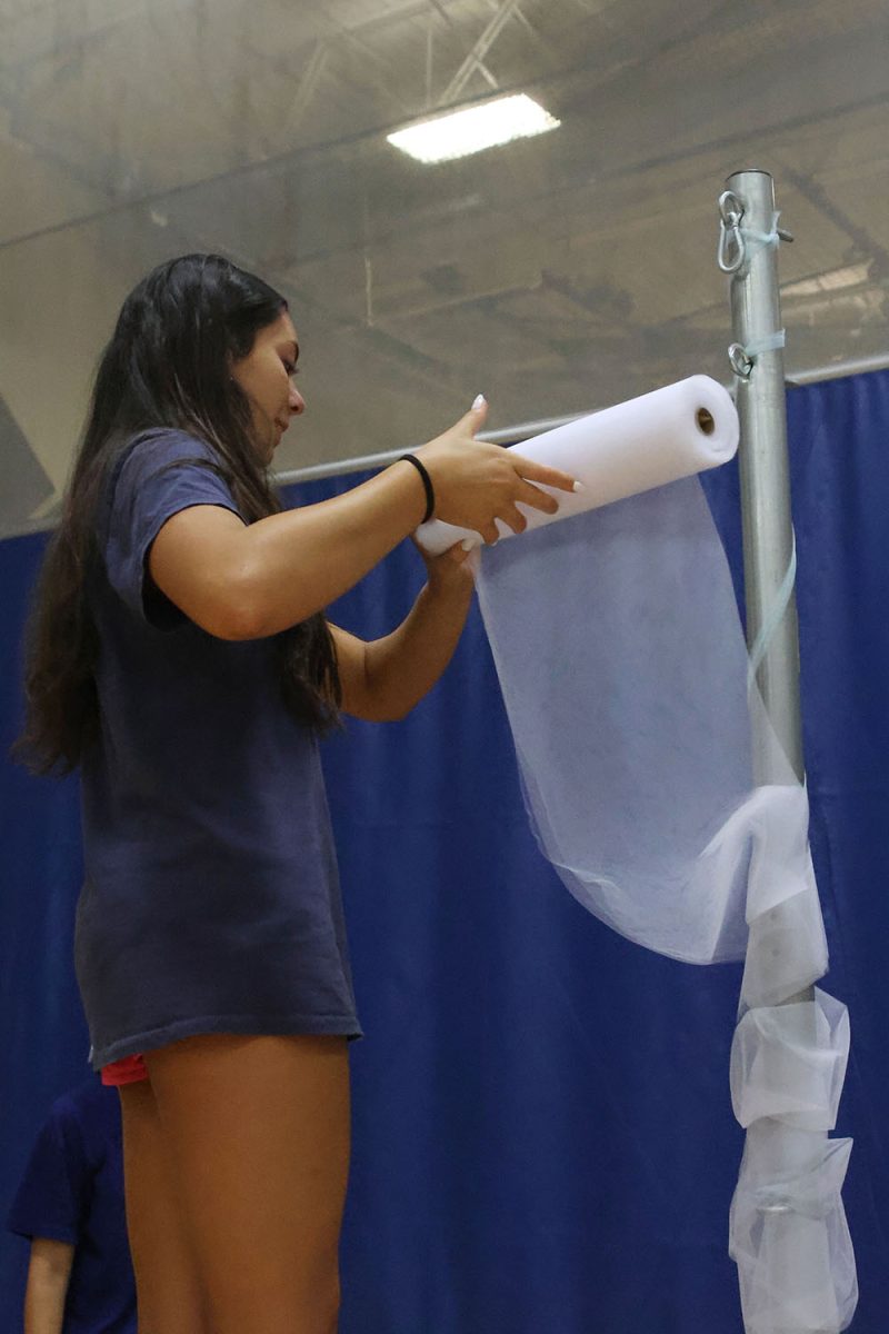 Standing tall, junior Stella Beins decorates a pole