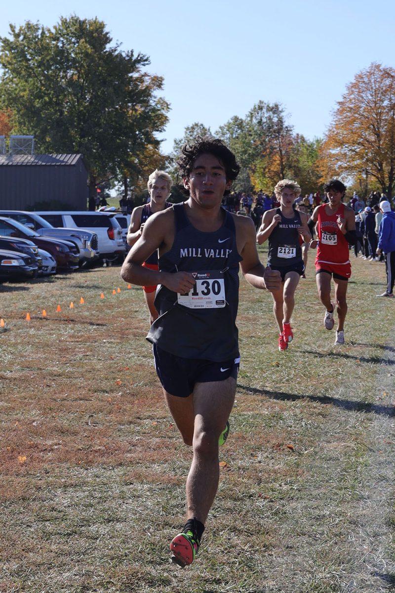 Looking ahead, senior Yazid Vazquez strides out ahead of his competition.