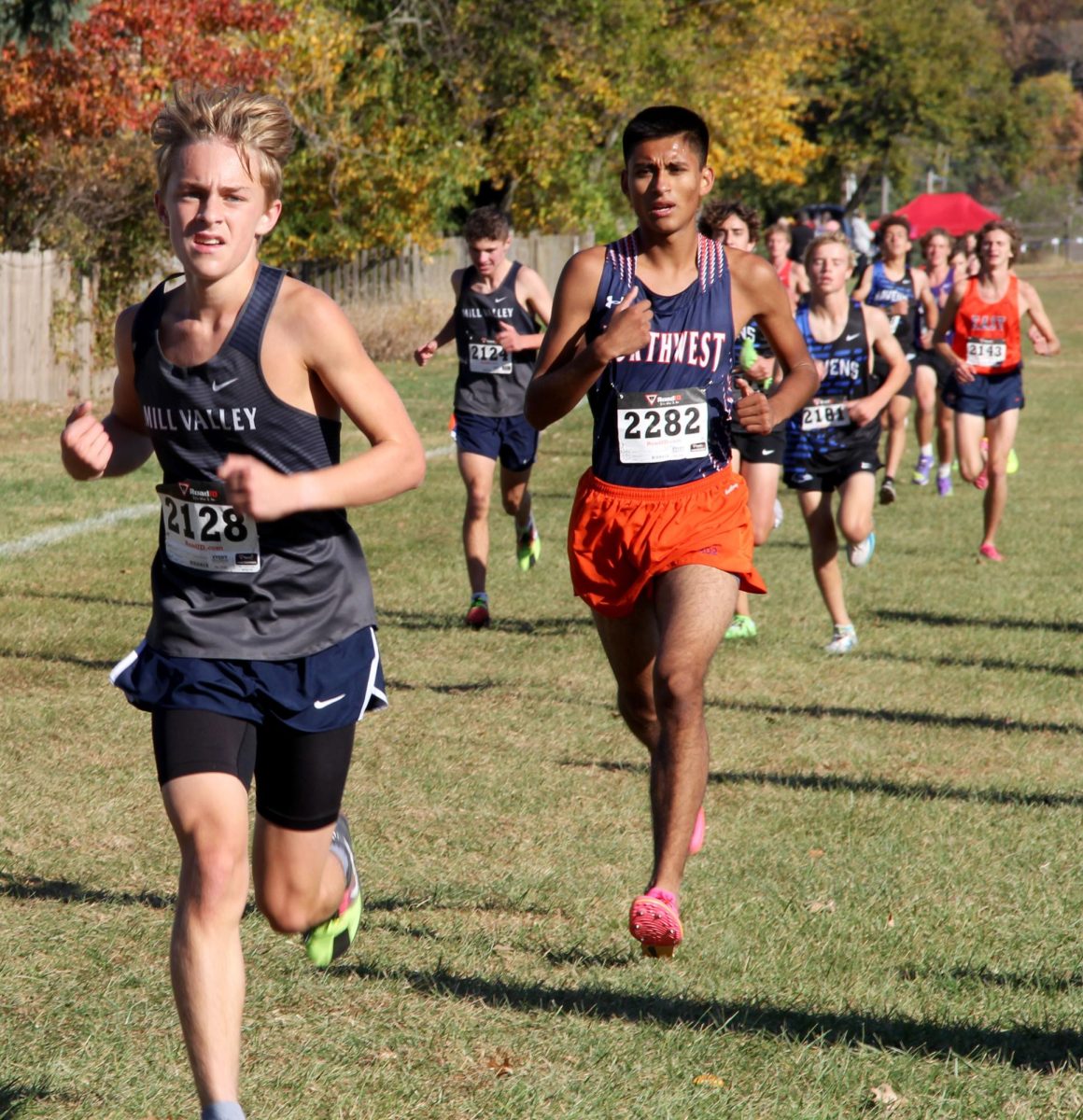 Finishing strong, junior Dillon Schmidtmann leads the rest of the meet to the finish line. 