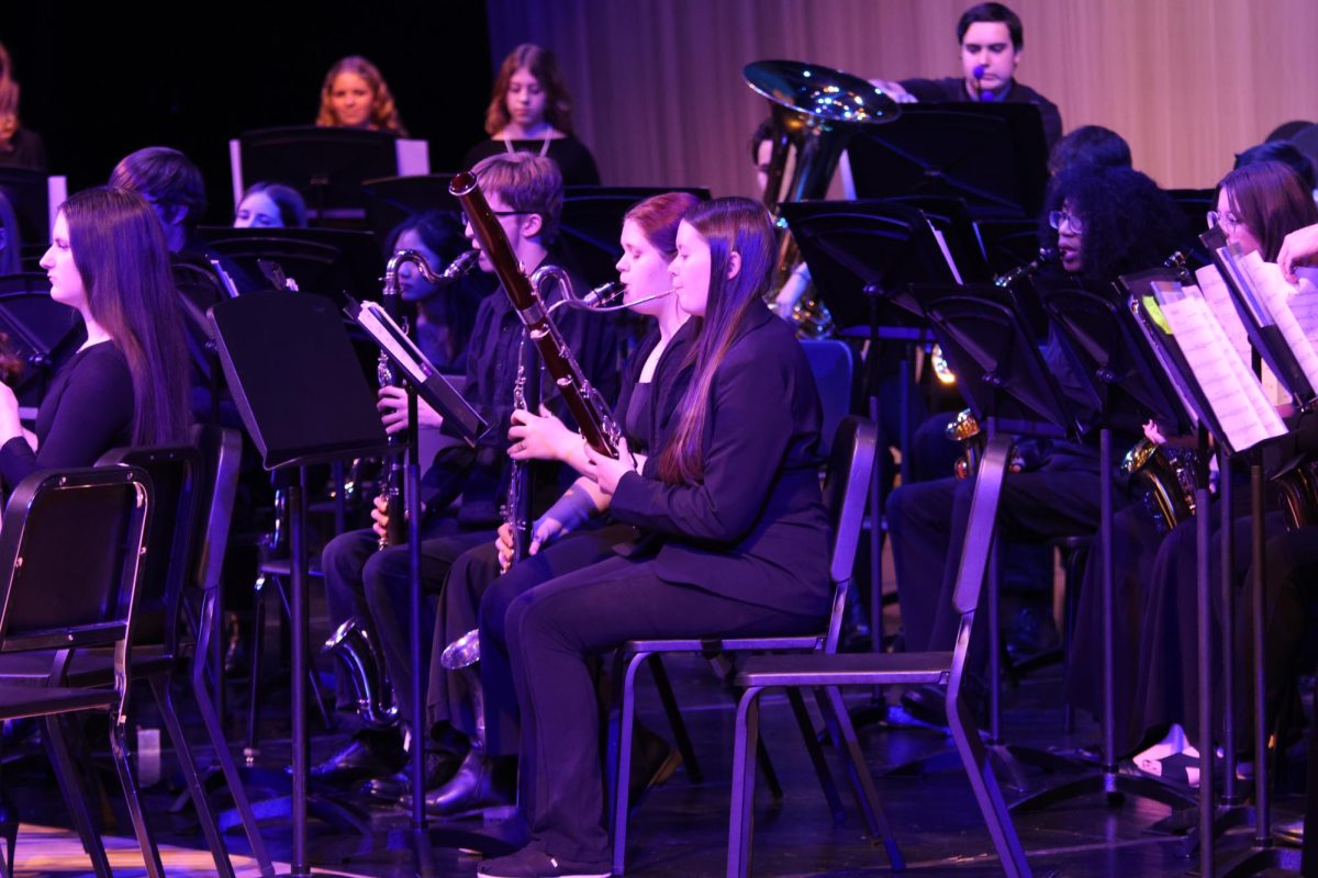 Holding her bassoon, junior Jamie Boggs plays “Stardance.” 
