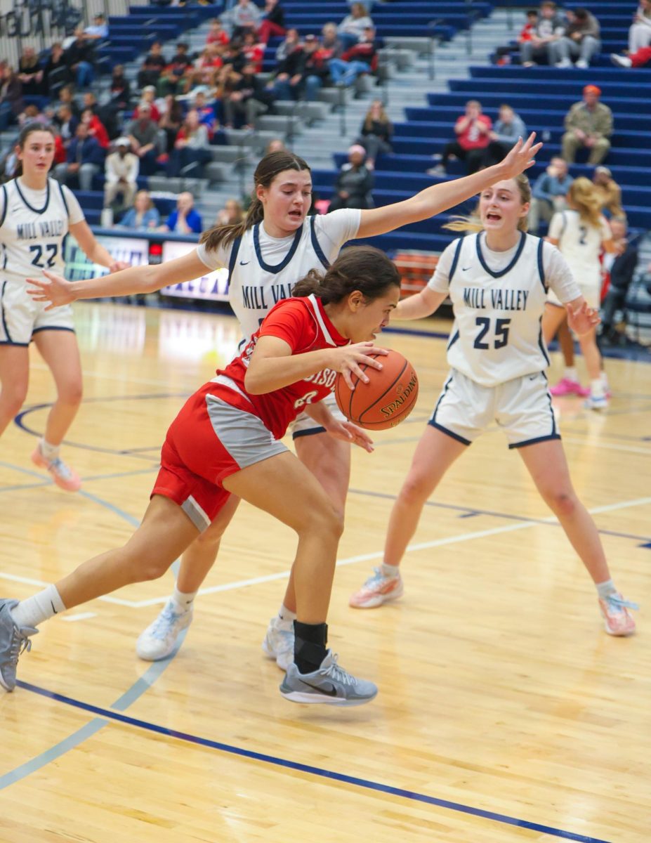 On defense, sophomore Faith Pittenger guards her mark. 
