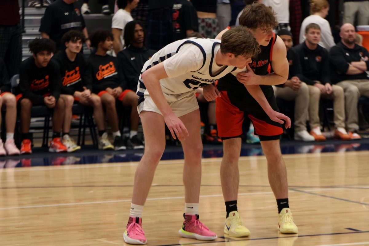 Senior carter Kaifes prepares to jump from the line after a free throw