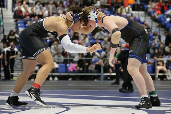 With an injured elbow, junior MJ Wash Jr. wrestles in the match for third place.